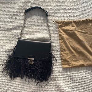 NWT Michael Kors Collection Black French Leather Ostrich Feather MIA Bag